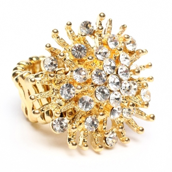 Amrita Singh Gold Crystal Snowflake Stretch Ring - Picture 1 of 4